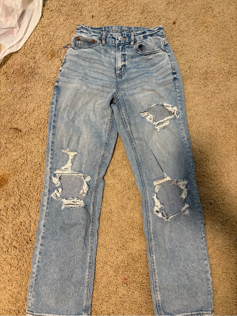 American Eagle Outfitters Light Blue Distressed Straight Leg Jeans